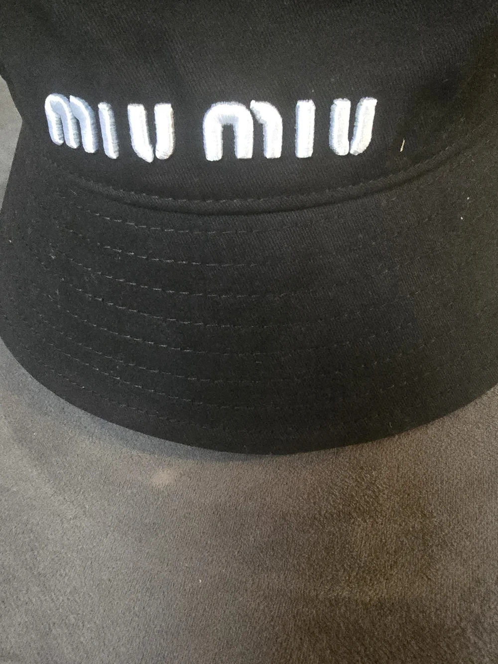 Miu Miu Black Bucket Hat with White Embroidered Logo